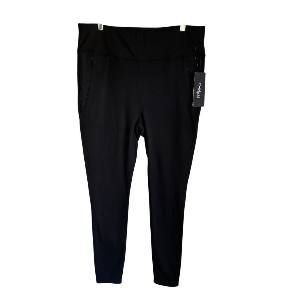 Bebe Sport Leggings Womens XL NWT Black Stretch Fleece Activewear Pants $79